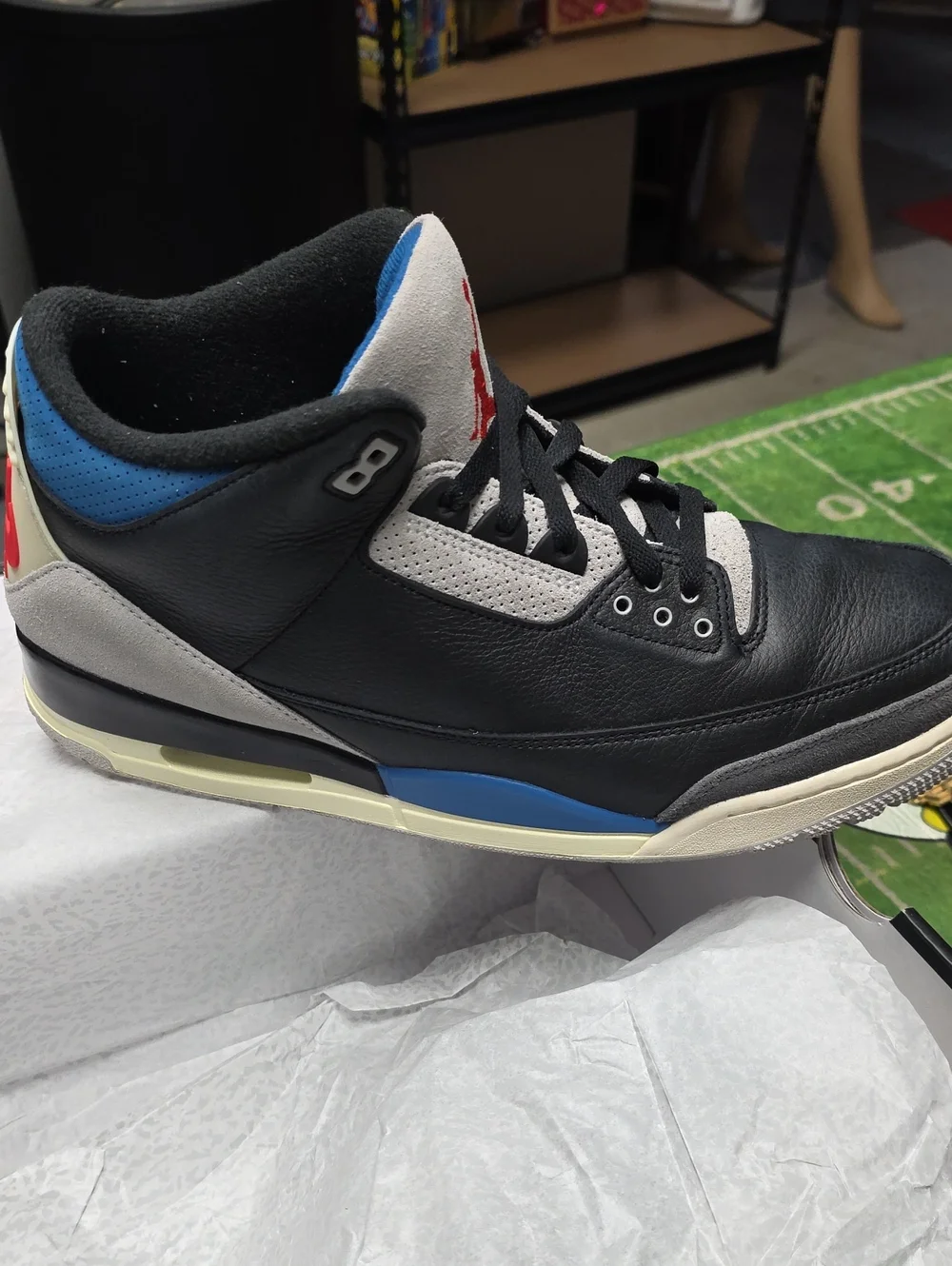 Jordan Black, Gray and Blue Retro Basketball Sneakers